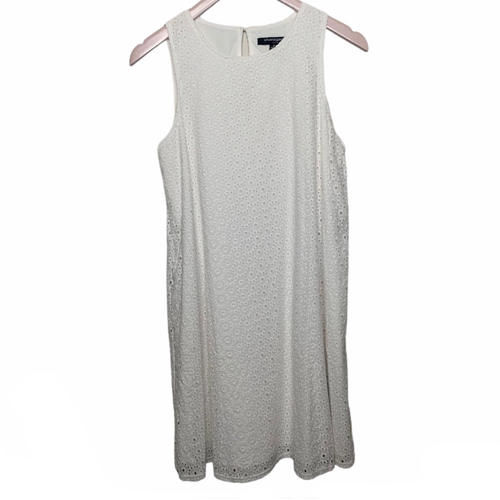 Sharagano Eyelet White Shift Dress Petite
